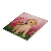 Carreau Chiot Labrador Retriever Jaune Papillons Chien (Côté)