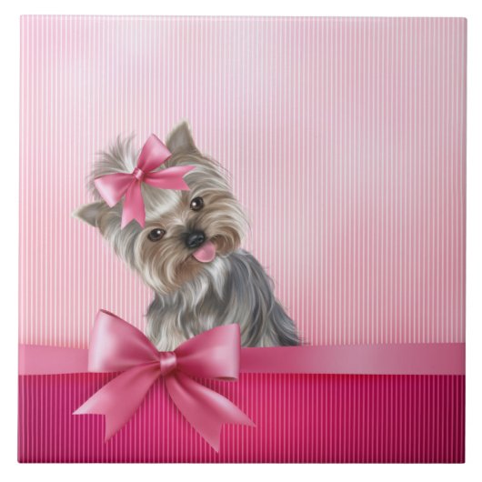 Carreau Chiot rose de princesse Yorkie de Yorkshire (Devant)