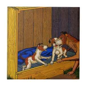 Carreau Chiots d'art pour enfants des années 1930 et maman