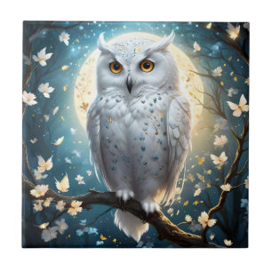 Carreau Chouette À Neige Et Lune Avec Étincelle,