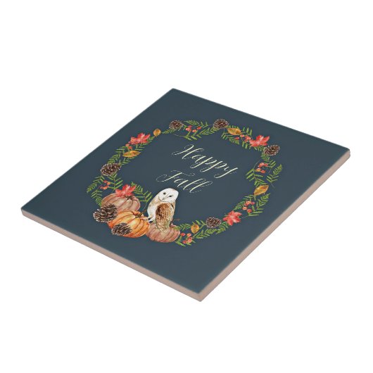 Carreau Chouette automnale et citrouilles avec texte perso (Côté)