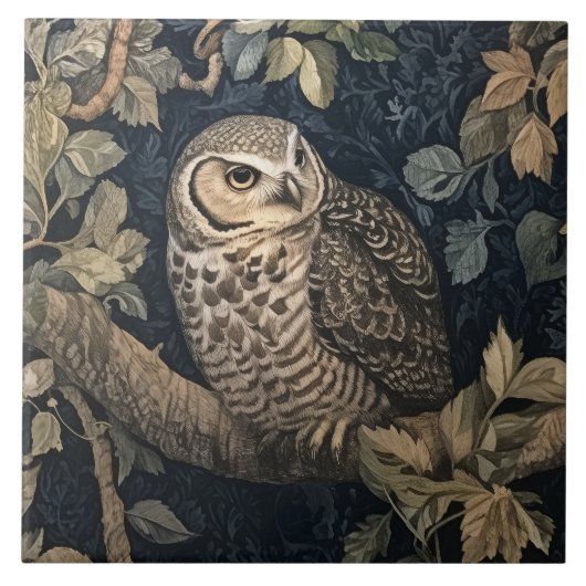 Carreau Chouette barrée en forêt de nuit William Morris (Devant)