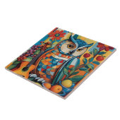 Carreau Chouette colorée Vie morte Portrait (Côté)