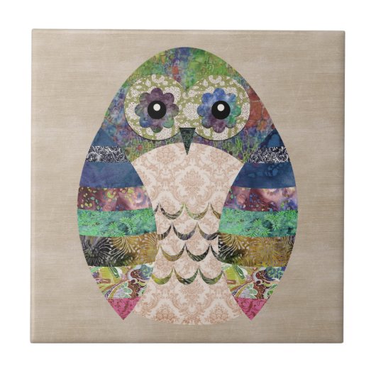 Carreau Chouette de couleur rétro Boho Bohemian Bird Custo (Devant)