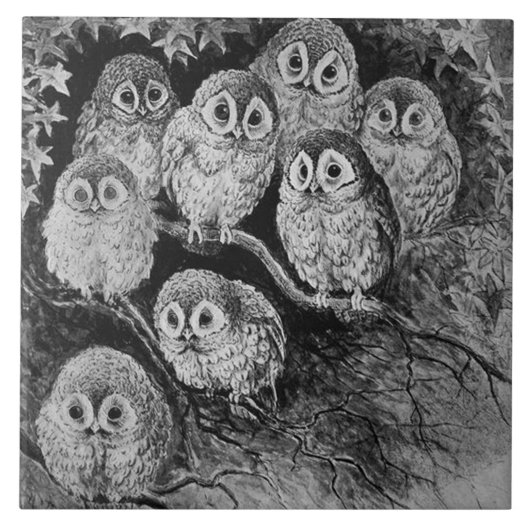 Carreau Chouettes dans la forêt, Louis Wain (Devant)