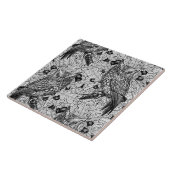 Carreau Chouettes dans le chêne, noir et blanc (Côté)