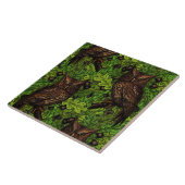 Carreau Chouettes dans le chêne, vert et marron (Côté)