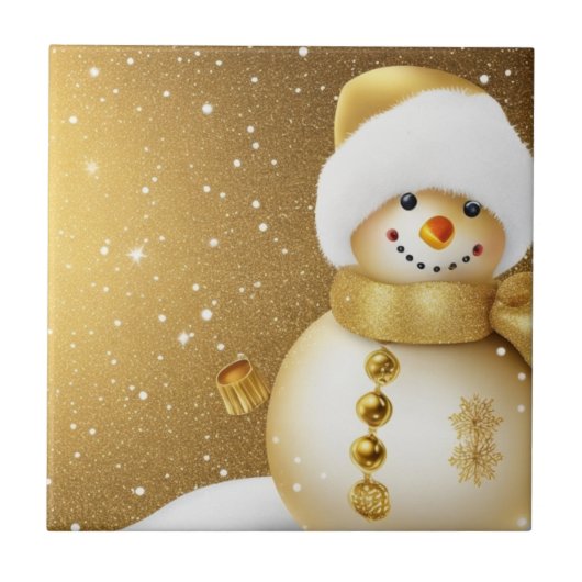 Carreau Christmas Party Golden Snowman Snowflakes Holidays (Devant)