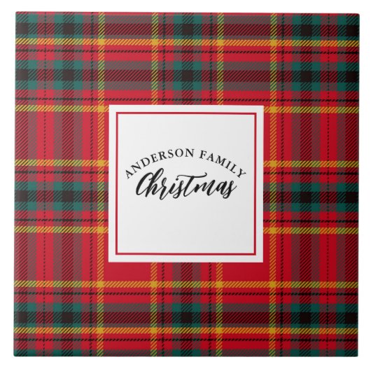 Carreau Christmas Tartan Plaid Nom de famille (Devant)