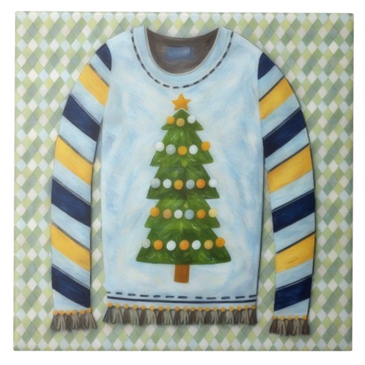 Carreau Christmas Tree Ugly Sweater Holiday Art Tile (Devant)