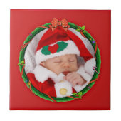 Carreau Christmas Wreath Add Your Photo & Red Background (Devant)