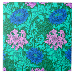 Carreau Chrysanthèmes, Aqua et violette de William Morris