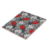 Carreau Chrysanthèmes Art Nouveau, gris et rouge (Côté)