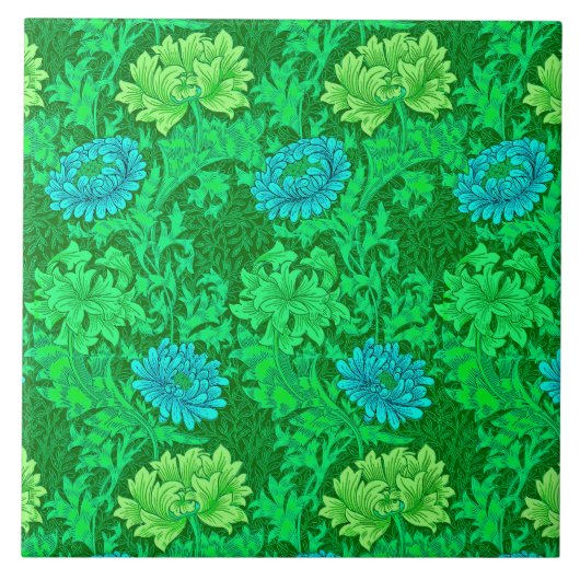Carreau Chrysanthèmes Art Nouveau, Lime Green & Aqua (Devant)