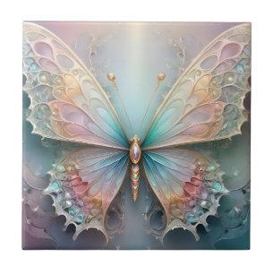 Carreau Chuchotements de couleur : Papillon fractal pastel