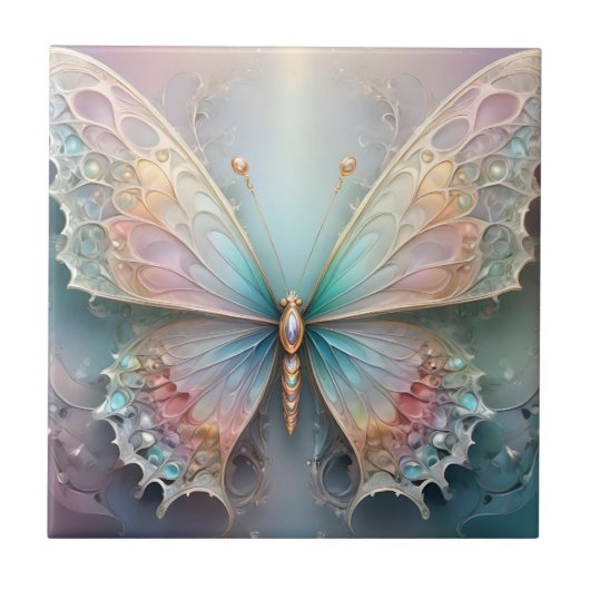 Carreau Chuchotements de couleur : Papillon fractal pastel (Devant)
