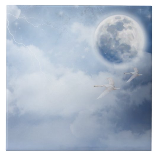 Carreau Ciel bleu magique avec cygnes volants (Devant)