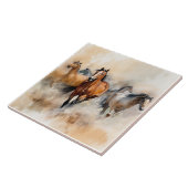 Carreau « Cinq mustangs sauvages » Aquarelle occidentale p (Côté)