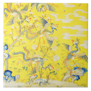 Carreau Cinq Phénix dans un Jardin Fleur Jaune Chinois