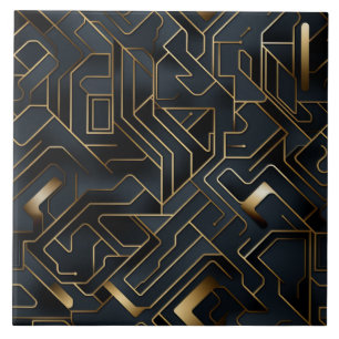 Carreau Circuit abstrait inspiré de noir et d'or