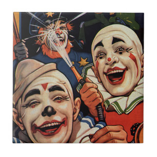 Carreau Cirque de clowns hilares et police, humour vintage