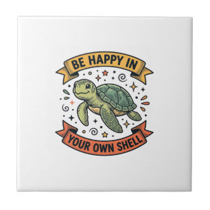 Carreau Citation de Tortue Heureuse Dessin de Gravure Vint