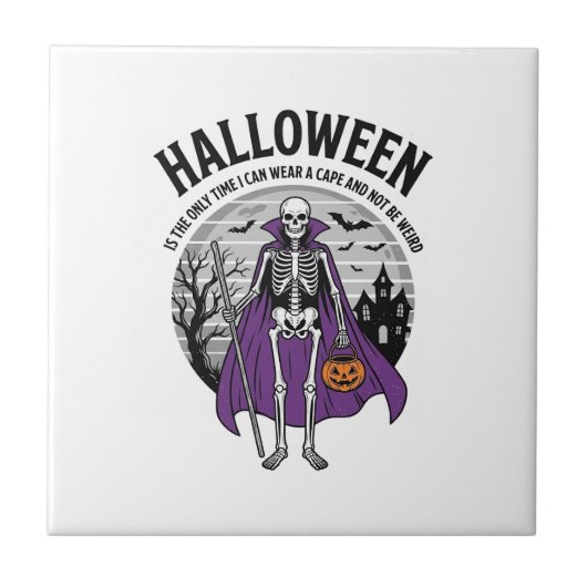 Carreau Citation drôle de cape d'Halloween de squelette de (Devant)