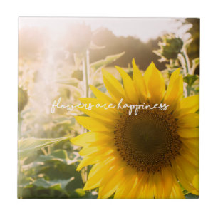 Carreau Citation tournesol "les fleurs sont le bonheur"