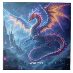 Carreau Cité fantastique du dragon bleu mignon