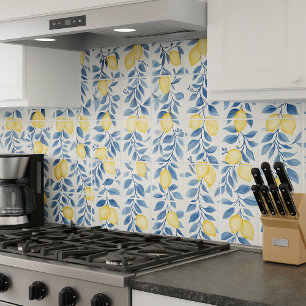 Carreau Citron à l'aquarelle bleue