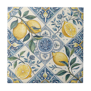Carreau Citron à l'aquarelle bleue