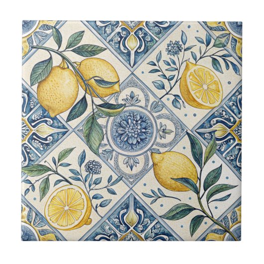 Carreau Citron à l'aquarelle bleue (Devant)