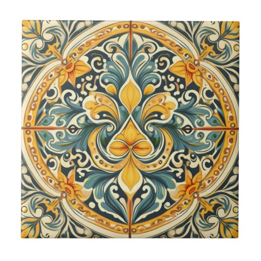 Carreau Citron et bleu Azulejo Lisbonne modèle Talavera (Devant)