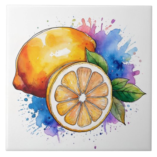 Carreau Citrons à éclaboussure d'aquarelle (Devant)