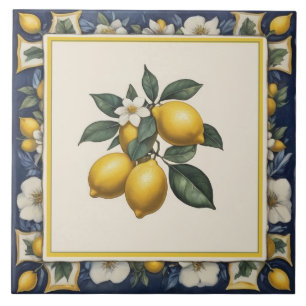 Carreau Citrons espagnols sur branche feuilles de citronni