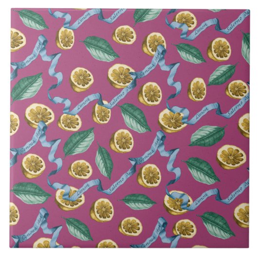 Carreau Citrons et rubans bleus motif (Devant)