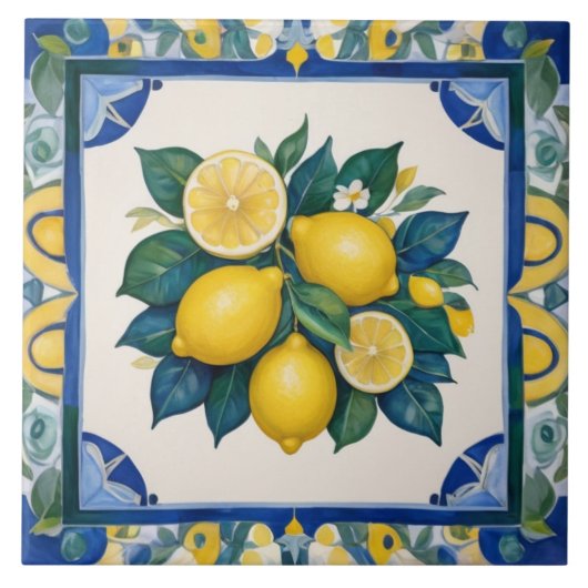 Carreau Citrons Gras Bleu Foncé Vert Jaune Citron (Devant)