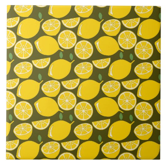 Carreau Citrons jaunes et motif vert olive : Citrus modern (Devant)