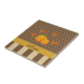 Carreau Citrouille à points de polka avec nom de famille (Côté)