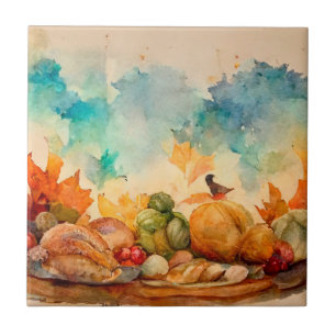 Carreau Citrouille d'automne à l'aquarelle vintage orange