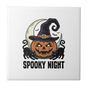 Carreau Citrouille de Halloween Chat Sorcière Chapeau Vint