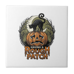 Carreau Citrouille de Halloween Chat Tache Brute Gravure V
