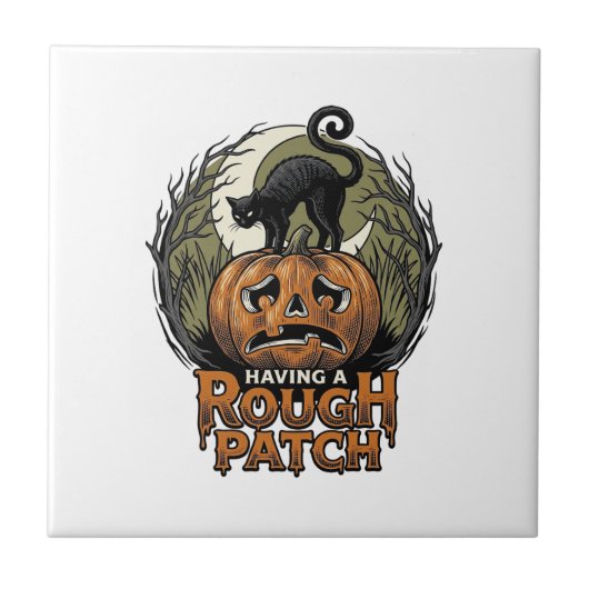 Carreau Citrouille de Halloween Chat Tache Brute Gravure V (Devant)