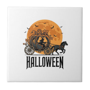 Carreau Citrouille de Halloween vintage Carrosse Sorcière
