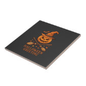 Carreau Citrouille de salutation d'Halloween Sorcière Chap (Côté)
