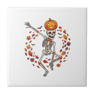 Carreau Citrouille de tête de squelette de danse d'Hallowe