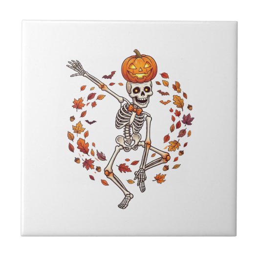 Carreau Citrouille de tête de squelette de danse d'Hallowe (Devant)