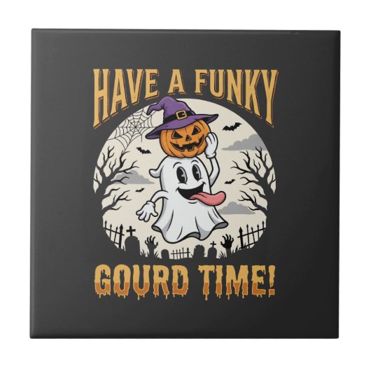Carreau Citrouille Fantôme de la période funky d'Halloween (Devant)