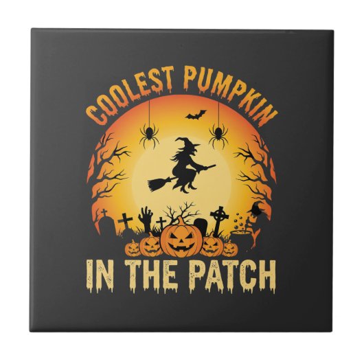 Carreau Citrouille la plus cool d'Halloween dans le patch (Devant)