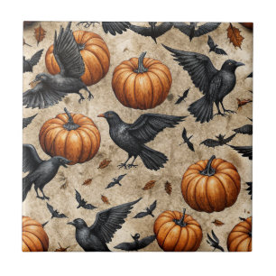Carreau Citrouilles, corbeaux et chauves-souris Motif d'Ha